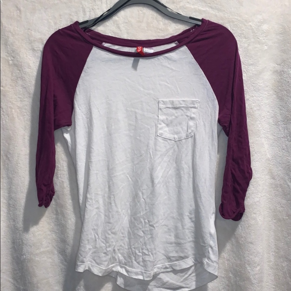 Divided Purple and White Women’s Baseball Tee